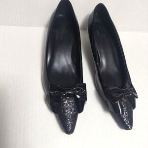 Eleganza elli+tee Womens 9.5 Pump Heel Shoes Blk Patent Leather Point Toe (Flaw)